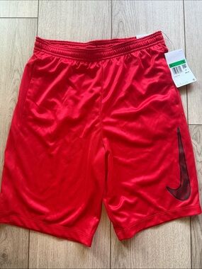 Nike kids  Bright Red Athletic Shorts with Black Swoosh